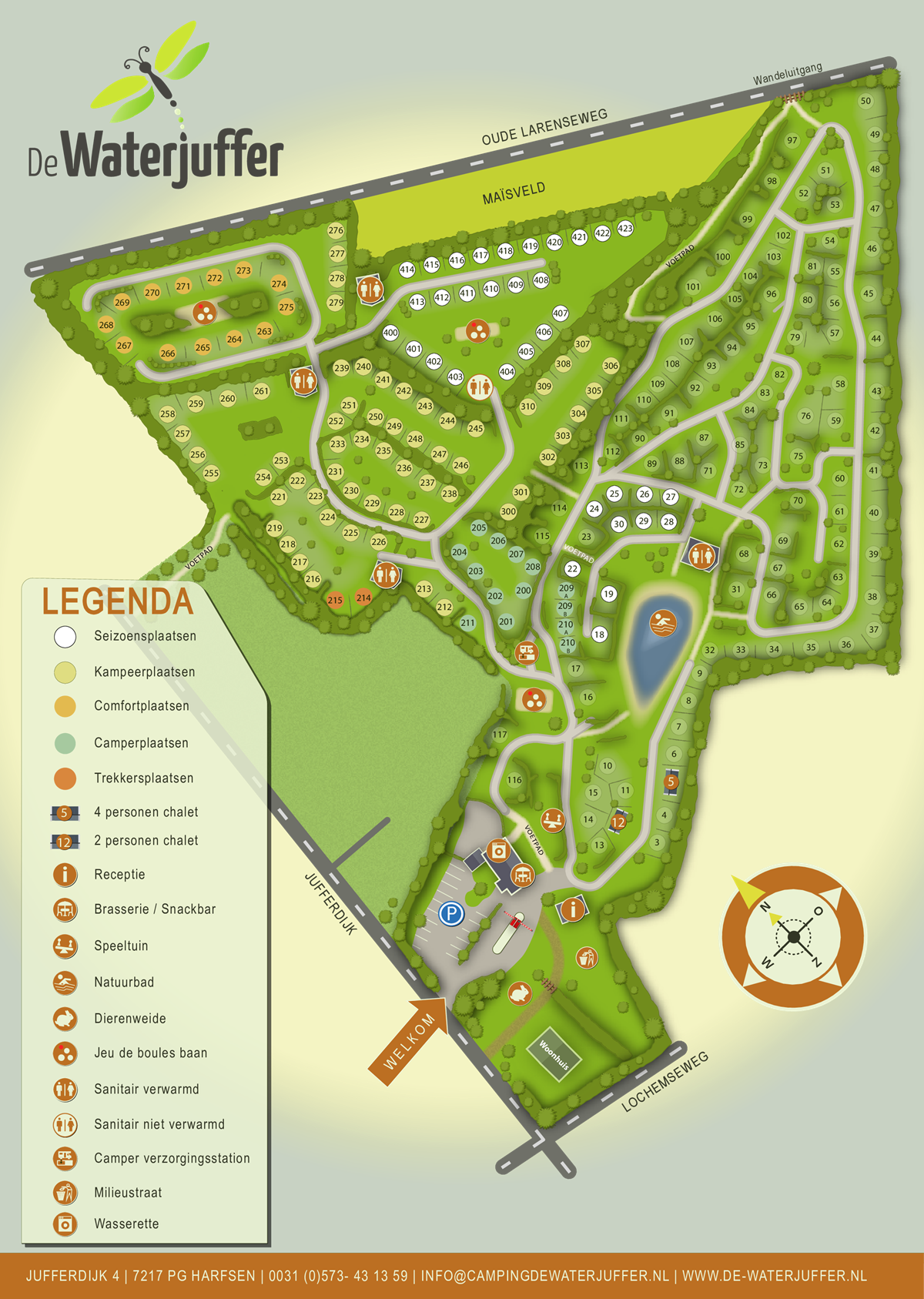 Camping de Waterjuffer plattegrond